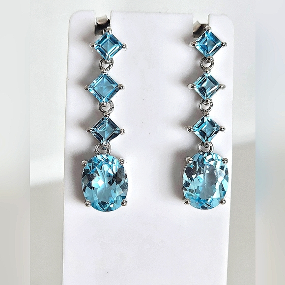 Natural Sky Blue Topaz 925 Sterling Silver Earrings - Picture 7 of 7